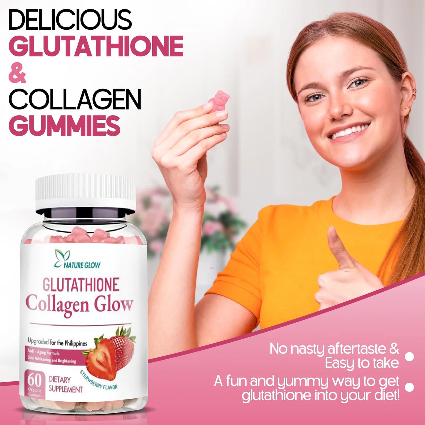Nature Glow Glutathione Collagen Glow – Strawberry Flavor (60 Gummies)