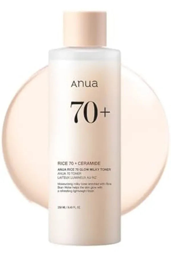 ANUA Rice 70 Glow Milky Toner, for Glass Skin, Rice Water, Niacinamide, Ceramides, Panthenol