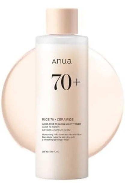 ANUA Rice 70 Glow Milky Toner, for Glass Skin, Rice Water, Niacinamide, Ceramides, Panthenol