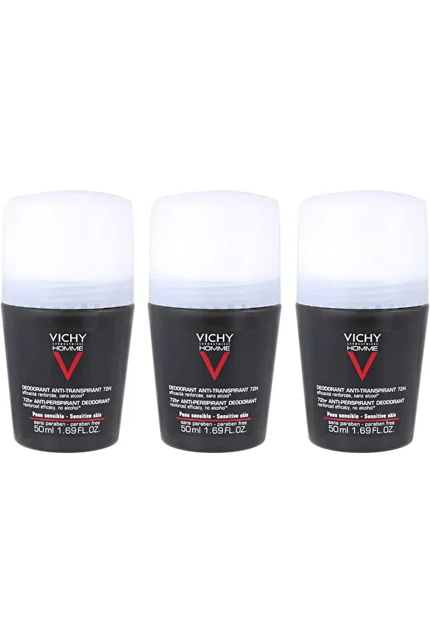 Vichy Vichy Homme Men 72H Antiperspirant Deodorant - Set of 3, 50 ml