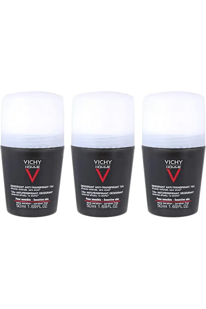 Vichy Vichy Homme Men 72H Antiperspirant Deodorant - Set of 3, 50 ml