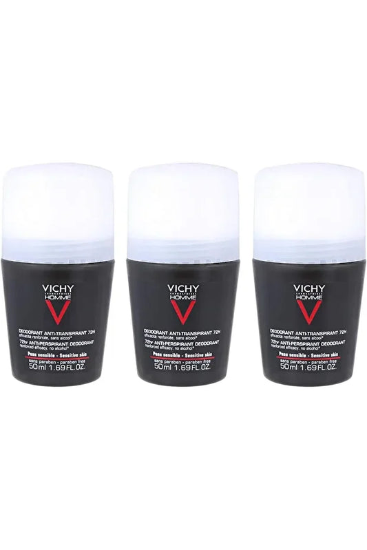 Vichy Vichy Homme Men 72H Antiperspirant Deodorant - Set of 3, 50 ml