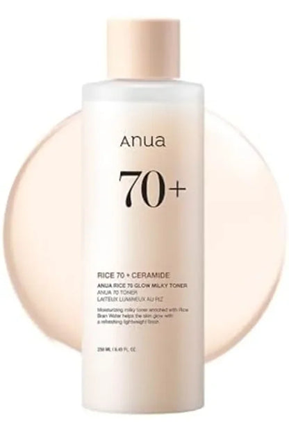 ANUA Rice 70 Glow Milky Toner, for Glass Skin, Rice Water, Niacinamide, Ceramides, Panthenol