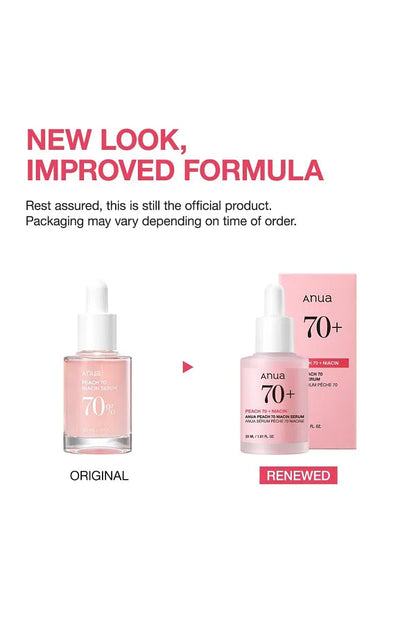 ANUA Peach 70% Niacinamide Serum - Wide Pore Brightening, Peach Extract, 30ml