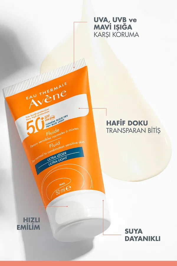 Avene Fluid Spf 50+ High Protection Sunscreen for Normal or Combination Skin 50 ml